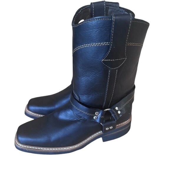 Mens Cowboy Biker Harness Black Leather Boots Handmade 8D - Picture 1 of 6